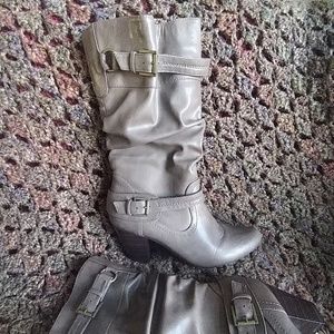 Dark tan slouchy mid calf boots